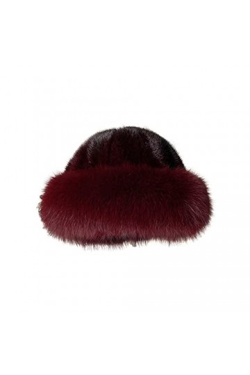 BeFur Bonnet dhiver pour femme avec bord renard en fourrure véritable, Bordeaux, Taille unique