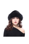 BeFur Bonnet dhiver pour femme avec bord renard en fourrure véritable, Bordeaux, Taille unique