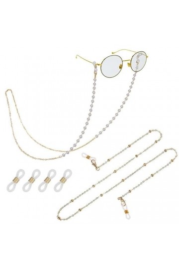 Lot de 2 chaînes de lunettes à perles pour lunettes de soleil et lunettes de lecture, chaînes de lunettes anti-perte pour fem