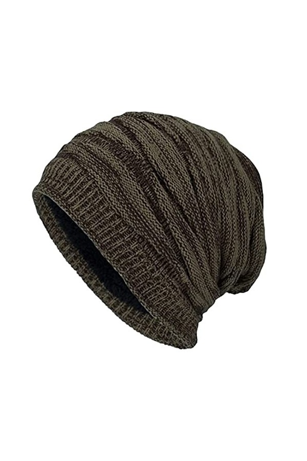 Sunnysnow Bonnet dhiver en tricot chaud thermique surdimensionné avec doublure en polaire douce pour femme, kaki, taille uni