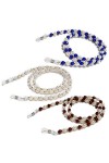 DNLKWGO Lot de 3 chaînes de lunettes de soleil avec perles dimitation pour femme, Bleu/blanc/marron, taille unique