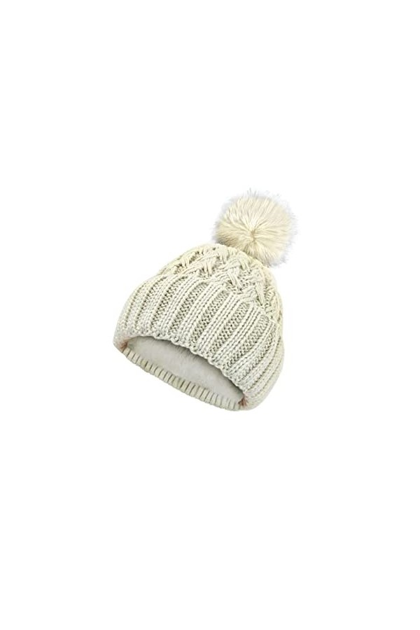 Andiker Bonnet dhiver avec polaire, bonnet à pompons en tricot torsadé pour femme et fille, beige, taille unique