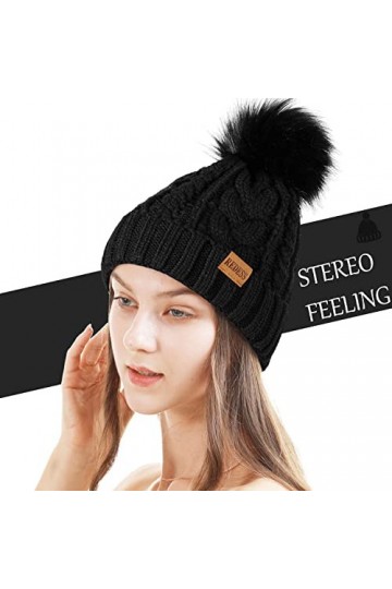 REDESS Bonnet dhiver à Pompon pour Femme avec Doublure en Polaire Chaude, Bonnet de Ski en Tricot de Neige épais et épais
