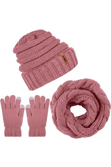ANECO Ensemble bonnet et gants dhiver en tricot chaud pour homme et femme - Bonnet extensible doux et moufles