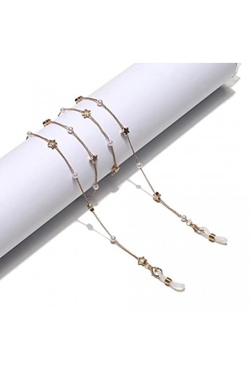 DJLORD Chaînes de Lunettes for Femmes étoiles et Perles Crochets doreille antidérapants et Cordon de Lunettes élégant en Sil