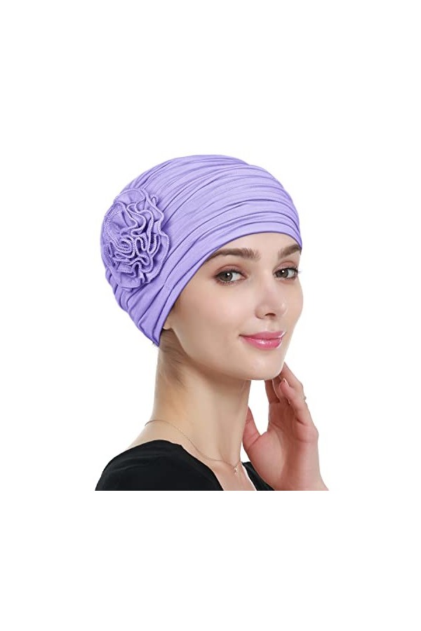 Alnorm Couvre-Chef Chimio en Bambou pour Femme Léger pour lhiver Violet Clair