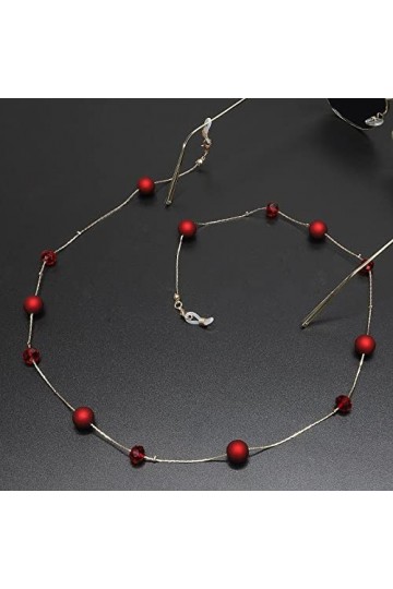 WEPINS Lunettes chaînes Lunettes Longe for Femmes Rouge perlé Masque Longe élégant Lunettes Cordon