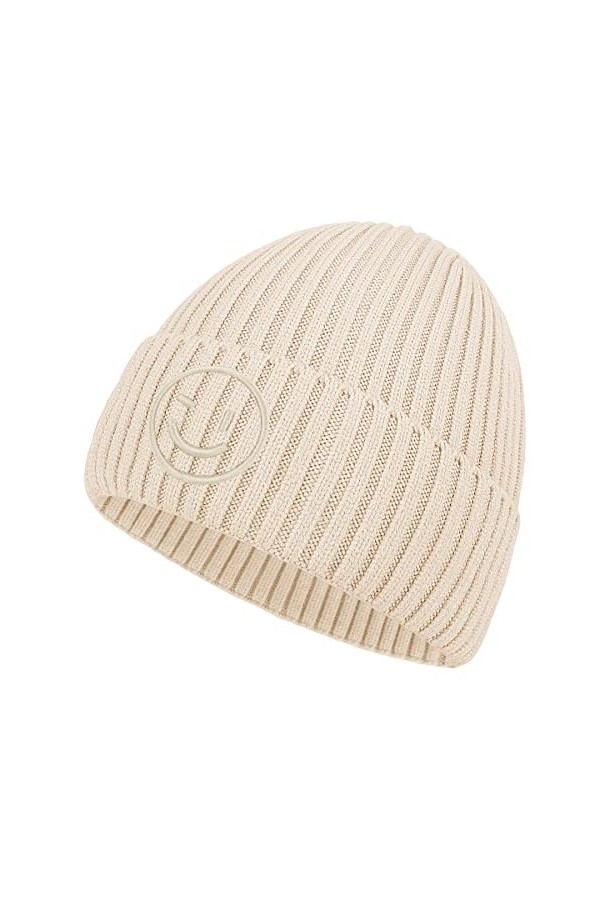 BLURBE Bonnet Femme - Bonnet Tricoté dhiver avec Sourire Motif, Taille Unique Chaud Chapeau Muni dun Revers, Beanie Souple 