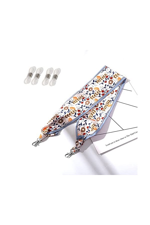 Corde Coupe-vent Chaîne Lanière Impression Soie Écharpe Glamour Lunettes Chaîne Cou Sangle Lunettes Accessoires,fleur Bleue