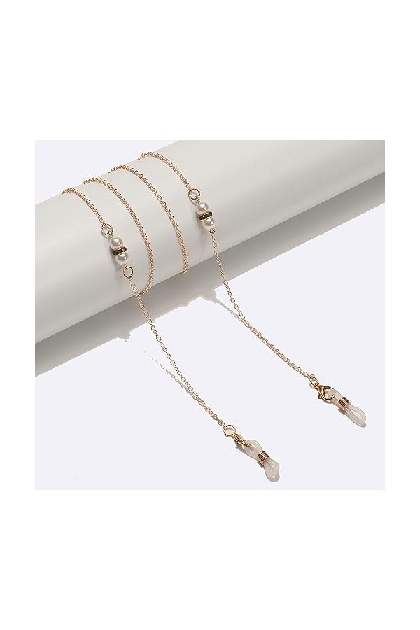 HczIon Chaîne Lunettes 2 Pièces De Chaîne De Lunettes Perle Noire Dorée,Chaîne De Masque,Cordon De Lunettes Antidérapantes