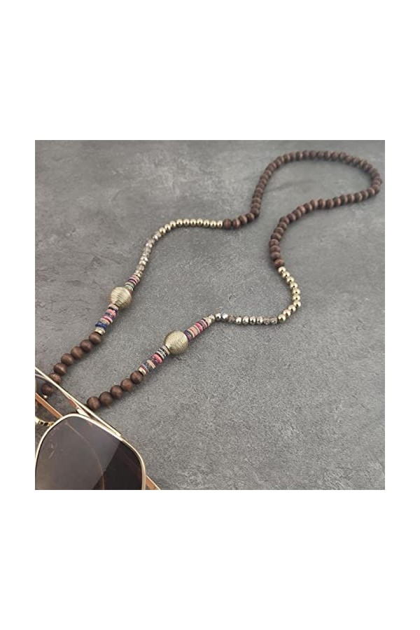 Chaînes De Lunettes De Perles En Bois Faites À La Main,noir Doré