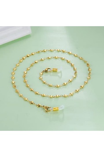 kkjoy Chaînes à lunettes en forme de cœur Cordon pour lunettes en Acier Inoxydable Lanières pour masques Collier porte-lunett