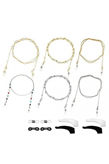LuLiyLdJ Lot de 6 chaînes de lunettes élégantes avec crochets doreilles antidérapants