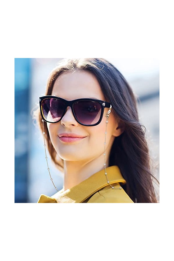 DNLKWGO Lot de 4 chaînes de retenue de lunettes en métal pour femme, doré, taille unique