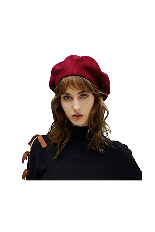 Suwangi Femmes Béret Français Chapeau Casquette Bonnet Laine Couche Double Automne Hiver
