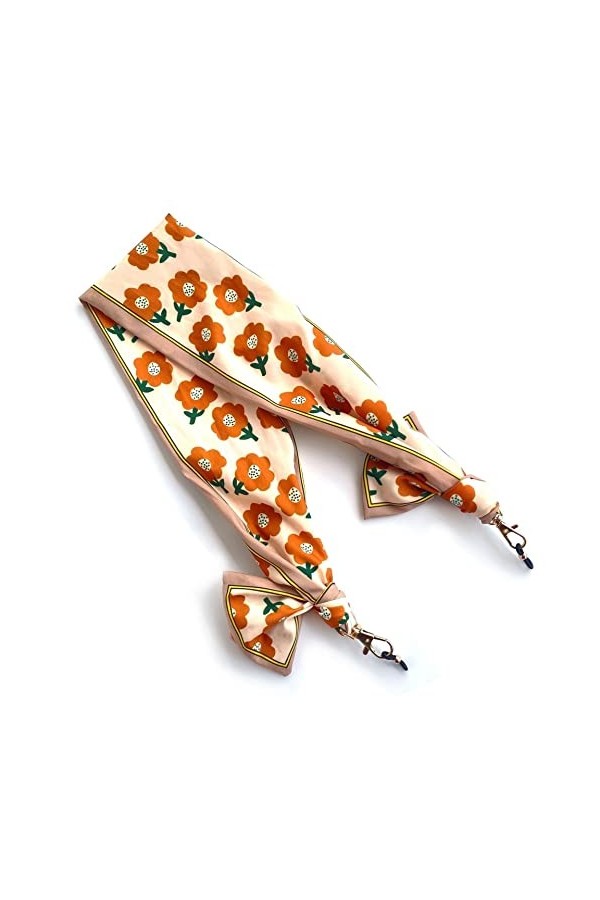 XIDUO Chaîne à lunettes pour femme avec ruban imprimé rétro couleur : orange, taille : 69 cm 