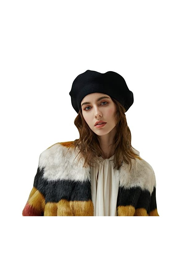 Suwangi Femmes Béret Français Chapeau Casquette Bonnet Laine Couche Double Automne Hiver