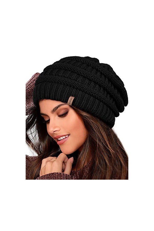 FURTALK Bonnet Femme Bonnet dhiver Chaud avec Doublure Douce Bonnet tricoté doublé