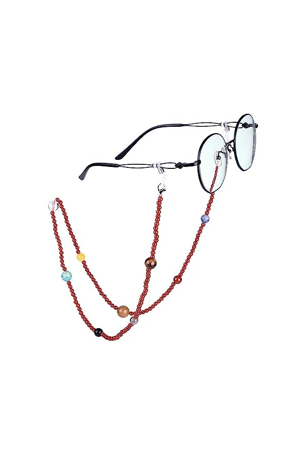 Amogeeli Cordon de Lunettes en Cristal pour Femmes et Hommes, Sangle de Lunettes Planètes en Pierre Réglable, Universel Chaîn