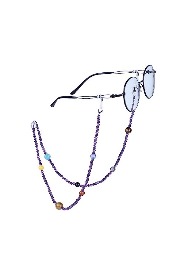 Amogeeli Cordon de Lunettes en Cristal pour Femmes et Hommes, Sangle de Lunettes Planètes en Pierre Réglable, Universel Chaîn