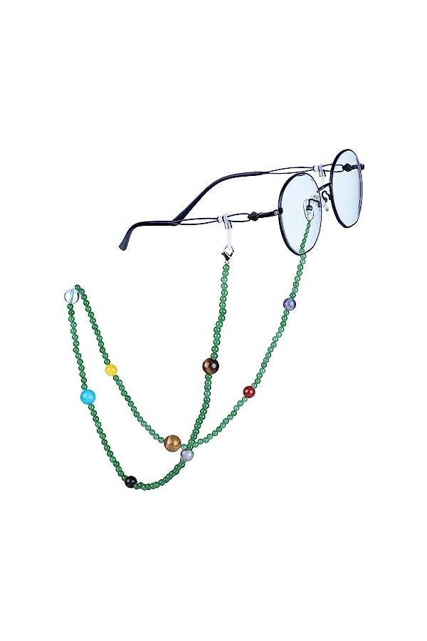 Amogeeli Cordon de Lunettes en Cristal pour Femmes et Hommes, Sangle de Lunettes Planètes en Pierre Réglable, Universel Chaîn