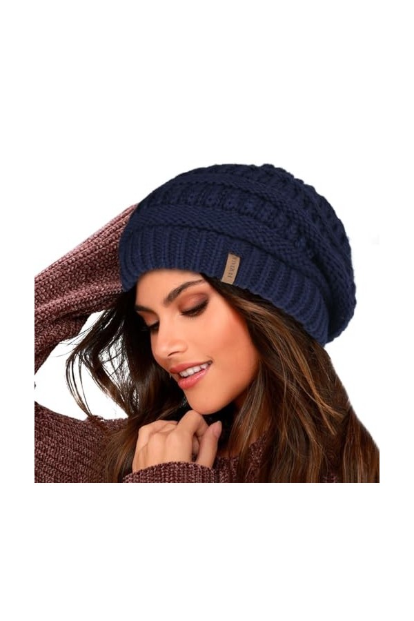 FURTALK Bonnet Femme Bonnet dhiver Chaud avec Doublure Douce Bonnet tricoté doublé