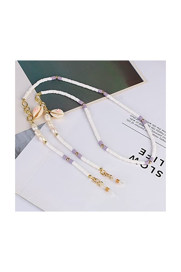 KELITCH Chaînes De Lunettes Sangles Cordons De Support Heishi Shell Charm Sangles De Lunettes De Soleil Lanières En Verre De 