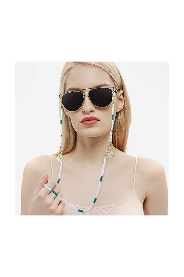 KELITCH Chaînes De Lunettes Sangles Cordons De Support Heishi Shell Charm Sangles De Lunettes De Soleil Lanières En Verre De 