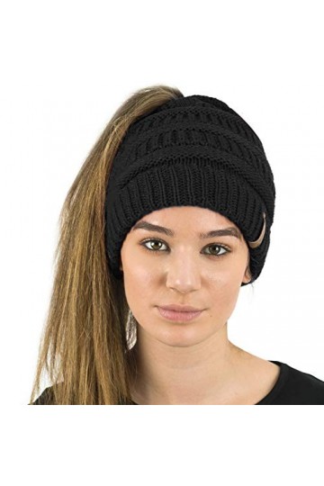 TOSKATOK® Dames Femmes Bonnet Queue de Cheval Plaine Chignon décoiffé Hiver Beanie Chapeau Cap Serre-tête-Taille Unique-Noir