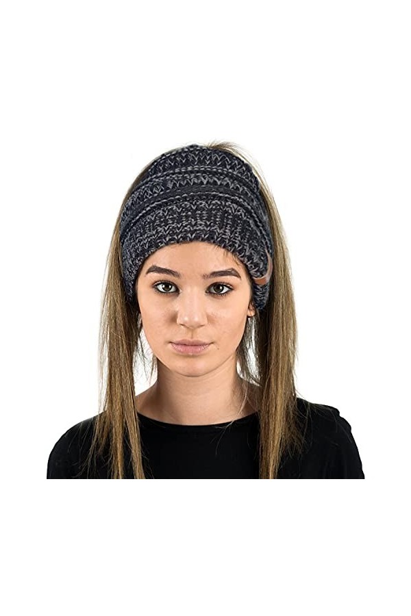 TOSKATOK® Dames Femmes Bonnet Queue de Cheval Plaine Chignon décoiffé Hiver Beanie Chapeau Cap Serre-tête-Taille Unique-Noir