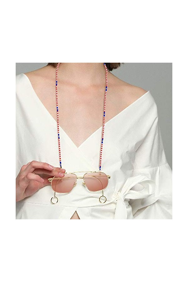 KELITCH Heishi Lunettes Perlées Chaîne Cordons Chaîne Smiley Lunettes De Soleil Chaîne Porte-Lunettes Sangle Cordons De Reten