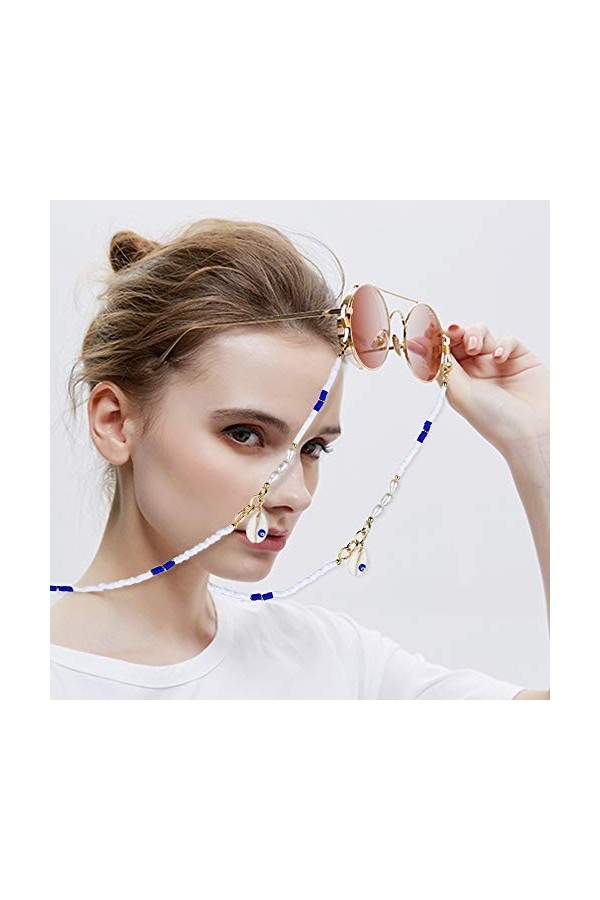 KELITCH Chaînes De Lunettes Sangles Cordons De Support Heishi Shell Charm Sangles De Lunettes De Soleil Lanières En Verre De 