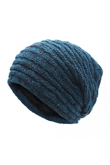 ZLYC Bonnet dhiver souple en tricot pour homme et femme avec doublure en polaire épaisse, Bleu marine uni, L/taille unique
