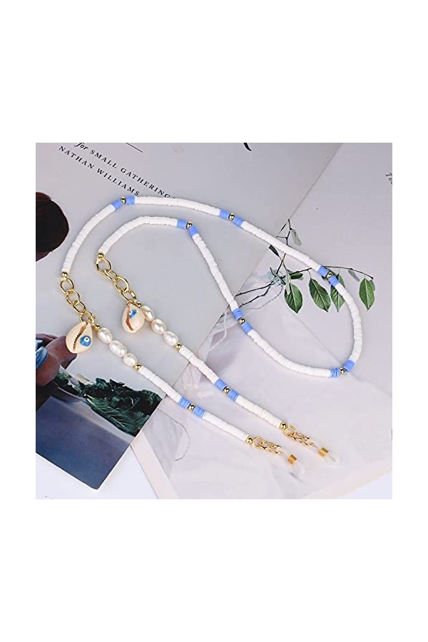 KELITCH Chaînes De Lunettes Sangles Cordons De Support Heishi Shell Charm Sangles De Lunettes De Soleil Lanières De Verre De 