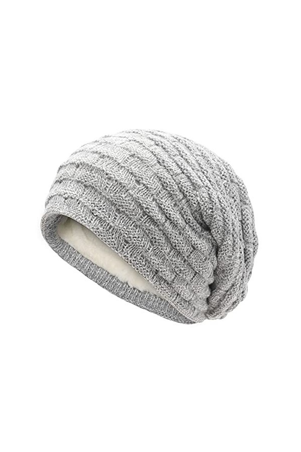 ZLYC Bonnet dhiver souple en tricot pour homme et femme avec doublure en polaire épaisse, Bleu marine uni, L/taille unique