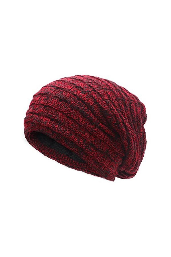 ZLYC Bonnet dhiver souple en tricot pour homme et femme avec doublure en polaire épaisse, Bleu marine uni, L/taille unique