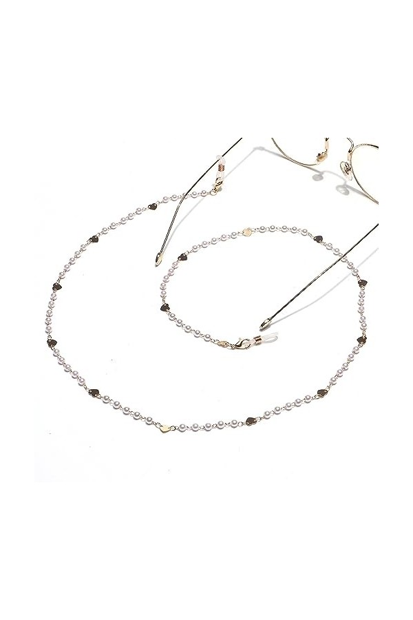 HczIon Chaîne Lunettes 2 Morceaux De Cordon De Lunettes En Métal,Chaîne De Lunettes Faites À La Main En Perle D’Or,Corde De L