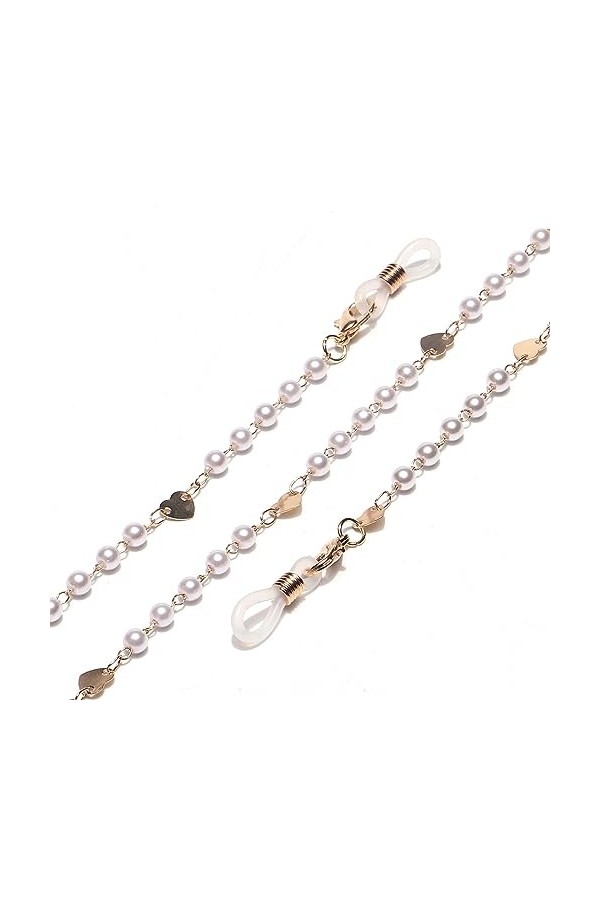 HczIon Chaîne Lunettes 2 Morceaux De Cordon De Lunettes En Métal,Chaîne De Lunettes Faites À La Main En Perle D’Or,Corde De L