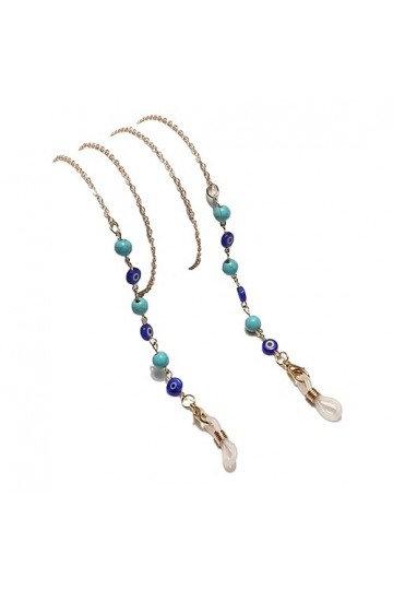 HczIon Chaîne Lunettes 2 Pièces D’Or Yeux Bleus Lunettes Faites À La Main Chaîne Masque Chaîne Lunettes Antidérapantes Cordon