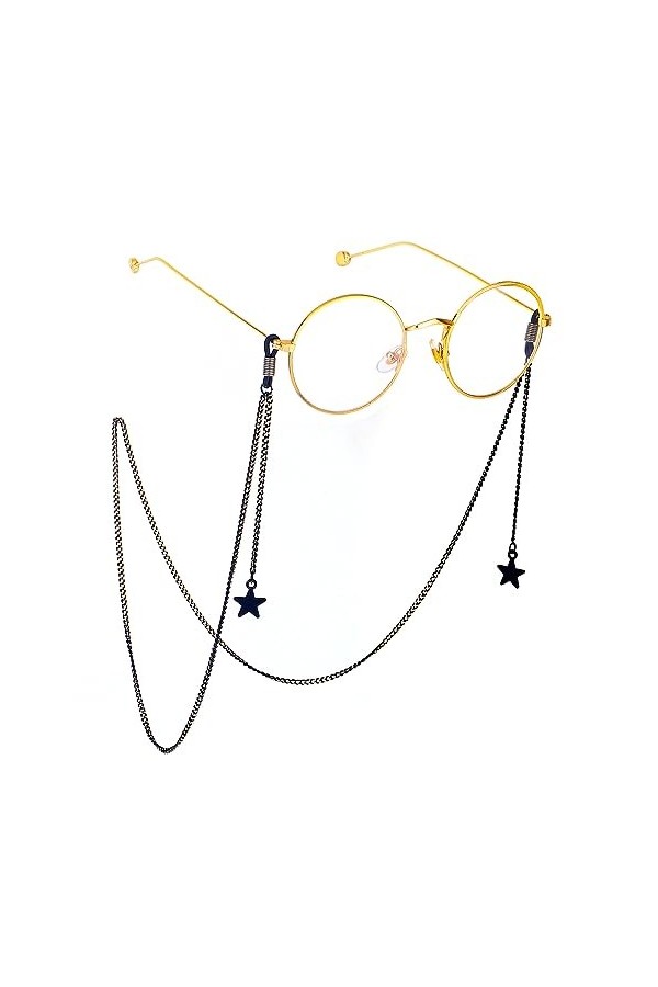 HczIon Chaîne Lunettes 2 Pièces De Cordon De Lunettes,Pendentif Étoile Noire,Chaîne De Lunettes,Accessoires De Lunettes De So