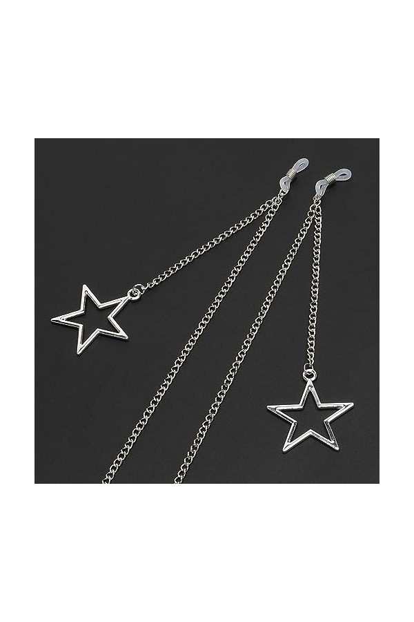 HczIon Chaîne Lunettes 2 Morceaux De Cordon De Lunettes En Métal Antidérapant Chaîne De Lunettes Pendentif Cinq Étoiles En Ar