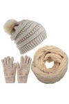 CheChury Femme Hiver Tricotés Bonnet Écharpe et Gants Écran Tactile Ensemble Composé dune Loop Écharpe dun Bonnet et de Gan
