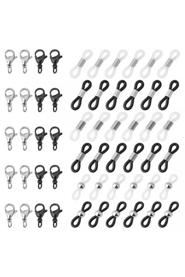 AHANDMAKER 60 pièces Embouts de chaîne pour Lunettes, Embouts de Support de Courroie de chaîne Ajustables, Clip en Caoutchouc