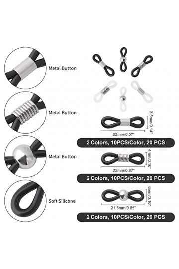 AHANDMAKER 60 pièces Embouts de chaîne pour Lunettes, Embouts de Support de Courroie de chaîne Ajustables, Clip en Caoutchouc