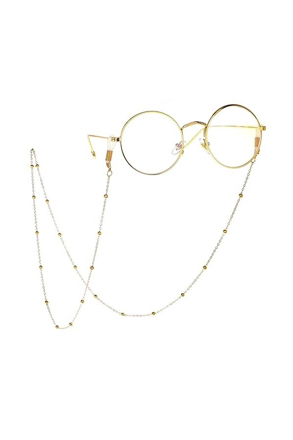 HczIon Chaîne Lunettes 2 Pièces Verres Perles Cuivre Chaînes Verres Chaîne Verres Support Fixe Lunettes De Soleil Ornement,Or