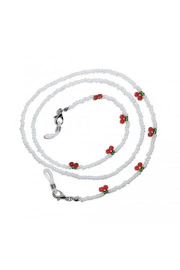 HczIon Chaîne Lunettes 2 Perles De Riz Blanc Portées À La Main Chaîne De Verres De Cerise Chaîne De Masque Anti Perte