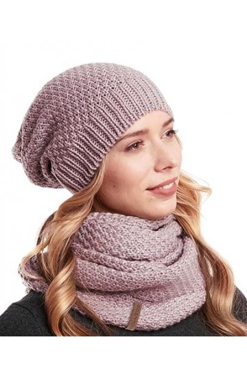 Hilltop Ensemble dhiver pour femme Echarpe tube et bonnet tricoté assorti - Bonnet à pompon et écharpe pour femme Mauve 
