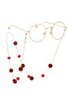 HOOENG Longe de Lunettes chaînes de Lunettes for Femmes Rouge perlé Masque Facial Longe chaînes de Mode Lunettes chaîne Porte