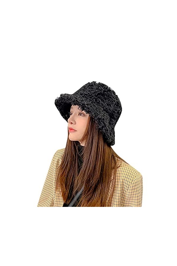 Femme Bob Chapeau de Pêcheur Hiver en Laine Chic Chapeau Melon Cloche Peluche Chaud Chapeau de Seau Gavroche Automne Chapeau 