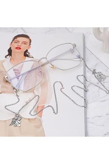 DNLKWGO Chaîne de retenue de lunettes de lecture pour femme, Argenté, taille unique